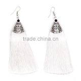 Bohemian Jewelry Vintage Alloy Cap Long Colorful Tassel Charms Earrings for Women thumbnail-3