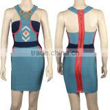 2015 New Arrival High Quality National Wind Elastic Knitted Bandage Dress Printed Celebrity Party Dress thumbnail-1