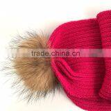 Myfur Fashion Winter Knitted Scarf Set With Hat Real Raccoon Fur Pom Pom Scarf Many Color thumbnail-4