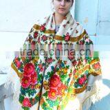 Vintage Wool Shawl, Russian Floral Scarf ,russian Shawl, Floral Scarf, Spring Shawl, Wedding Shawl, Natural White Shawl thumbnail-3