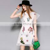 Dress Women Summer Round Collar Stereo Crochet New Retro Flower Embroidery Design Lace Enening Party Dress thumbnail-1