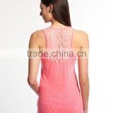 2017 Shandao New Sample Daily Wear Summer Casual Sleeveless Round Neck Slim Pocket With Lace Pink Cotton Women Tank Top thumbnail-3