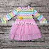 2016 Hot Sale Colorful Chevron Print Dress Pink Color Lace Baby Girls Party Dress Design thumbnail-2