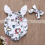 2019 Summer Fly Sleeved White Love Heart Print Bodysuit Rompers Kids Girls Bodysuits thumbnail-1