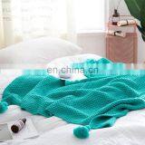 Recycling Green Color Knit Rustic Home Decor Bedding Blanket Cotton Cable Knit Throw Blankets With Tassels thumbnail-2