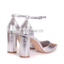 Women Latest Fashion Silver Color Design High Block Heel Ankle Strap Bridal Sandals Shoes Other Colors Are Available thumbnail-2