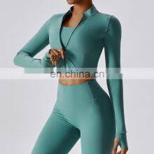 Custom Full Zipper Sports Slim Four Way Stretch Jackets Women Long Sleeve Yoga Crop Tops thumbnail-4