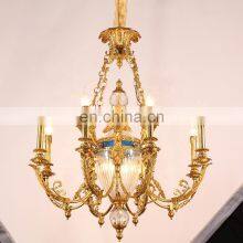 Vintage Golden Brass Pendant Lamp Luxury Villa Copper Chandelier thumbnail-3