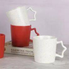 New Products Good Quality Red and White Ceramic Tea Coffee Mug With Star Handle