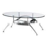 Glass Top Stainless Steel Base Table Oval Top Coffee Table thumbnail-2