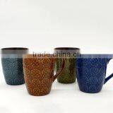 Round Shape With Flower Embossed Ceramic Mug From China thumbnail-1