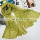 Newest Large Long Plain Embroidery Lace Brim Cotton Linen Brand Scarf thumbnail-2