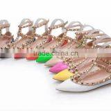 Pointed Toe Lamb Leather Ballet Flats Watercolor Flat Shoes Nice Plating Rivets 5mm Heel thumbnail-5