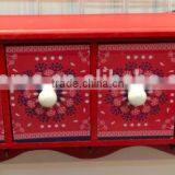 Red Printing Wood Wall Distressed Cabinet With Hooks