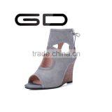 Concise New Hollow Bow Knot Wood-like Bottom Lady Party Shoes Wedge