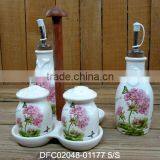 Tableware Ceramic Salt Pepper Oil Vinegar Seasoning Set With Tray
