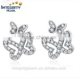 Attractive cz double butterfly cheap fancy sterling silver earring studs