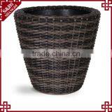 S&D Classic Round Shaped Outdoor Decorative Garden Coffee Shop Flower Pots Rattan Wicker Ceramic Planters Set of 3 thumbnail-2