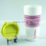 Ceramic Coffee Mug Without Handle With Silicone Lid / Band, Tall Ceramic Mugs thumbnail-4
