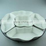 Stocklot White Ceramic Divided Plate With Iron Stand in Cheap Price thumbnail-2