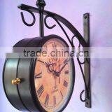 Black metal Double Station Wall Clock, Antique style clock hanging