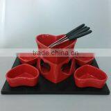 Valantine Heart Shape Promotional Ceramic Fondue Set With Serving Wood thumbnail-1