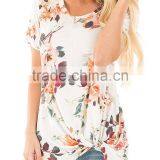 Custom Plus Size USA Women's Floral Print Boutique Summer Casual Short Sleeves Front Side Knot T-Shirts Tops thumbnail-3