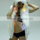 Custom High Quality Faux Fur Blank Sleeveless Led Light up White Hoodies thumbnail-4