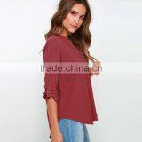 Maxnegio Flower Print V Neck Long Sleeve With Tab Woman Blouse Ladies Crop Top thumbnail-6