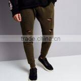 MGOO Fashion Khaki Plain Ripped Mens Joggers Custom Logo Drawstring Waist Cuffed Hem Skinny Fit Joggers With Pocket thumbnail-2