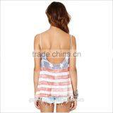 Women White V Collar Halter Printing Tank Top American Flag T Shirt thumbnail-3