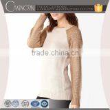 Elegant Contrast Color Crew Neck Raglan Sleeve Sweaters Ladies Knit Pullover thumbnail-1