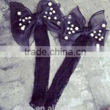 WS-36 2017New Hot Women Ruffle Large Fishnet Ankle High Socks Bow Tie Hollow Out Thin Mesh Lace Fish Net Short Socks thumbnail-3