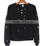 M1159 Runwaylover 2016 Latest Design Fashion Ladies Black Hole Cotton Cross Bandage Sweater thumbnail-5