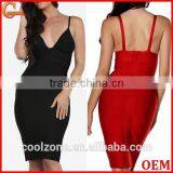 Spaghetti Straps Plunging Neck Bodycon Fit Bandage Dress 2015 thumbnail-1