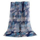 Voile Scarves & Wraps Rectangle Navy Blue Flower Fashionable Scarf thumbnail-1