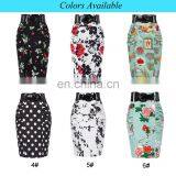 Kate Kasin Women's Shirred Detail Flower Pattern Cotton Pencil Skirt With Wide Belt KK000610-1 thumbnail-5
