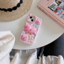 Cute Cartoon Spring Pig Head Soft Shockproof Silicone Back Cover Pink Phone Case For Iphone 13 14 15promax 15pro thumbnail-1