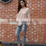 Bell Sleeve Round Neck Shirts Casual Tops Women Sexy Brand Fashion Beach Wear Summer Clothing Ladies Loose Eyelet Blouse B005 thumbnail-5