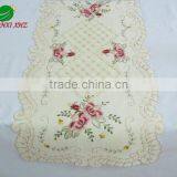 Satin Table Runner With Burgandy Flower Embroidery Houseware Household Textile