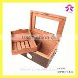 Noble Exquisite Wooden Luxury Fabric Cigar Humidor Gift Boxes With Glass Lid Cabinet Hygroscope Storage Glasstop Tobacco Box thumbnail-5