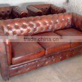 3 Seater Leather Sofa in Mango Wood thumbnail-3