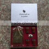 9oz Leather Wrapping Hip Flask and Antique Copper Zinc Alloy Logo and 4 Cups Are Arranged in the Package Box. thumbnail-2