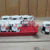 New strawberry emboss ceramic tea coffee cups set with red tray