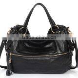 Black Customised Genuine Leather Handbag Travel Kit Bag Women Tote Bag thumbnail-1