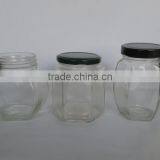 Hexangular Clear Glass Bottles With Tin Lid