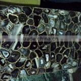 Grey Agate Gemstone Dining Table Top , Stone Inlay Table Top