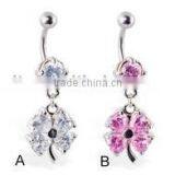 Belly Ring With Dangling Jeweled Clover,belly Ring, Body Piercing Jewelry