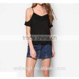 Basic Cold Shoulder Tee Strap Black Woman Off Shoulder Blouses thumbnail-4