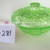Flower Pattern Antique Glass Bowl With Lid thumbnail-1